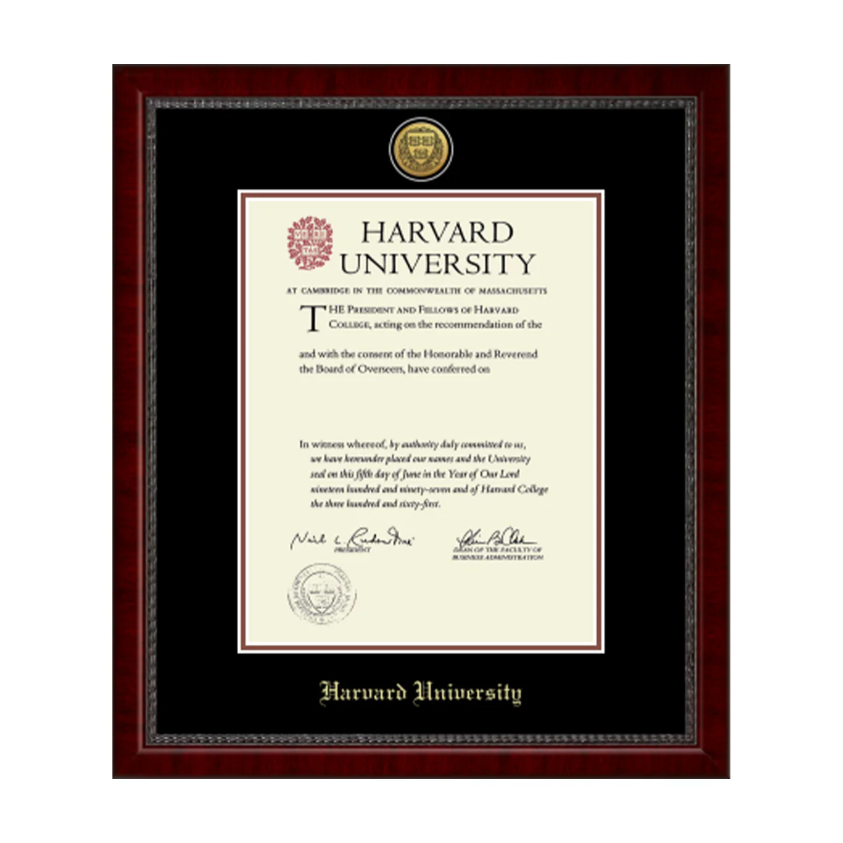 Harvard Gold Engraved Medallion Diploma Frame in Sutton with Black/Auburn Mats - Image 4