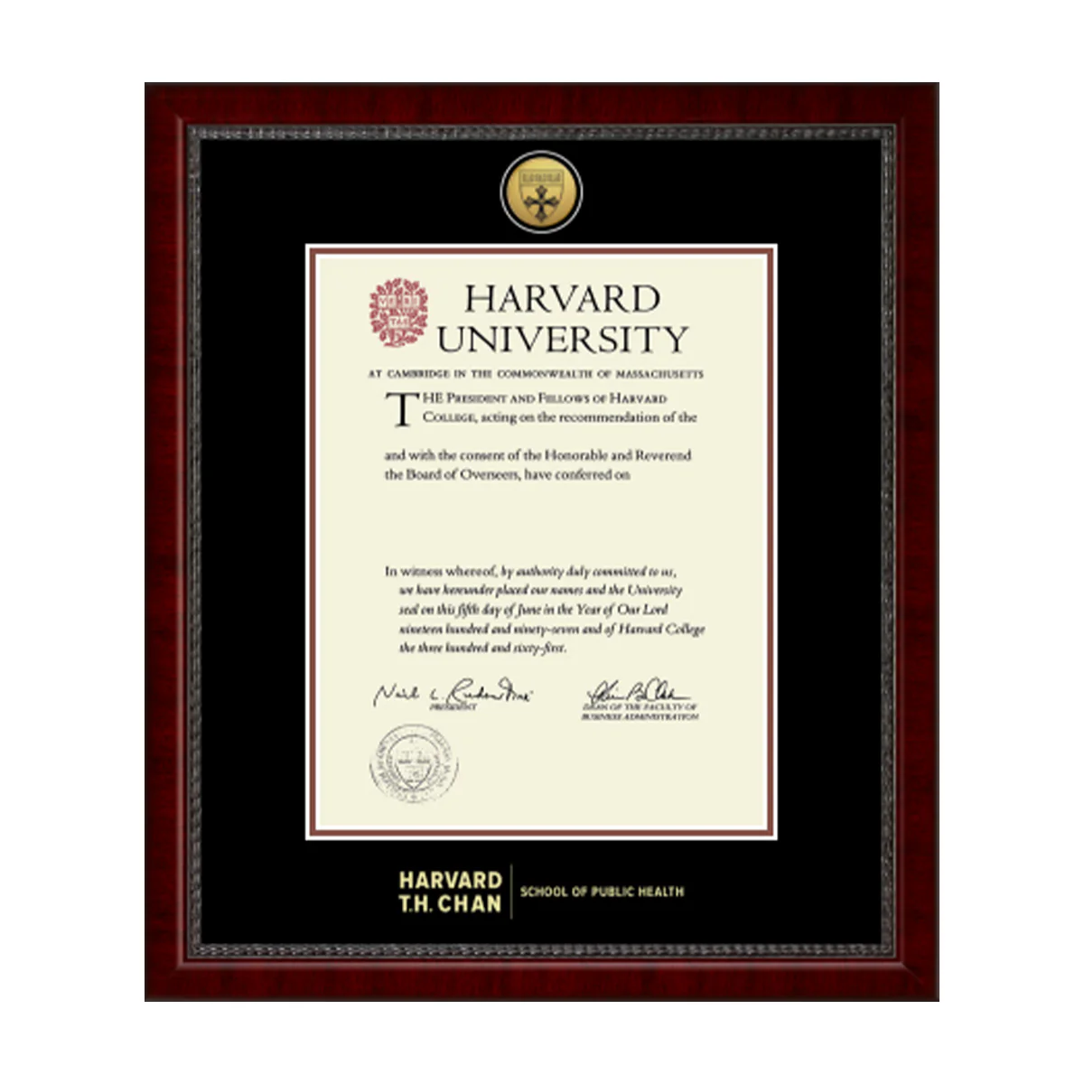 Harvard Gold Engraved Medallion Diploma Frame in Sutton with Black/Auburn Mats - Image 9