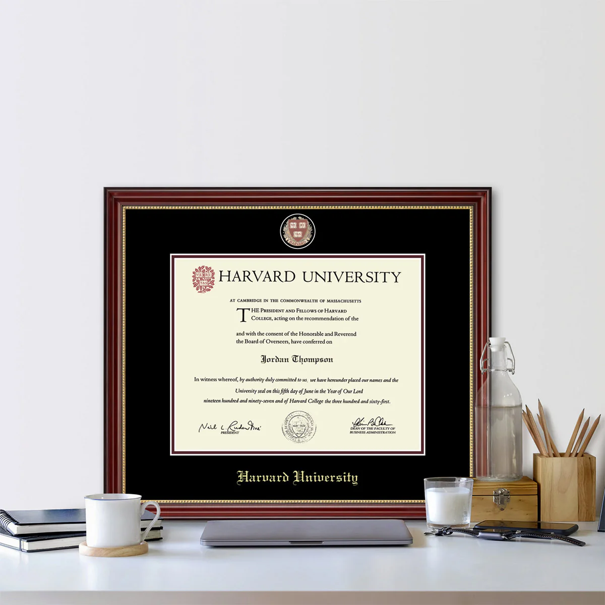 Harvard Masterpiece Medallion Diploma Frame in Kensington Gold with Black/Maroon Mat - Image 3