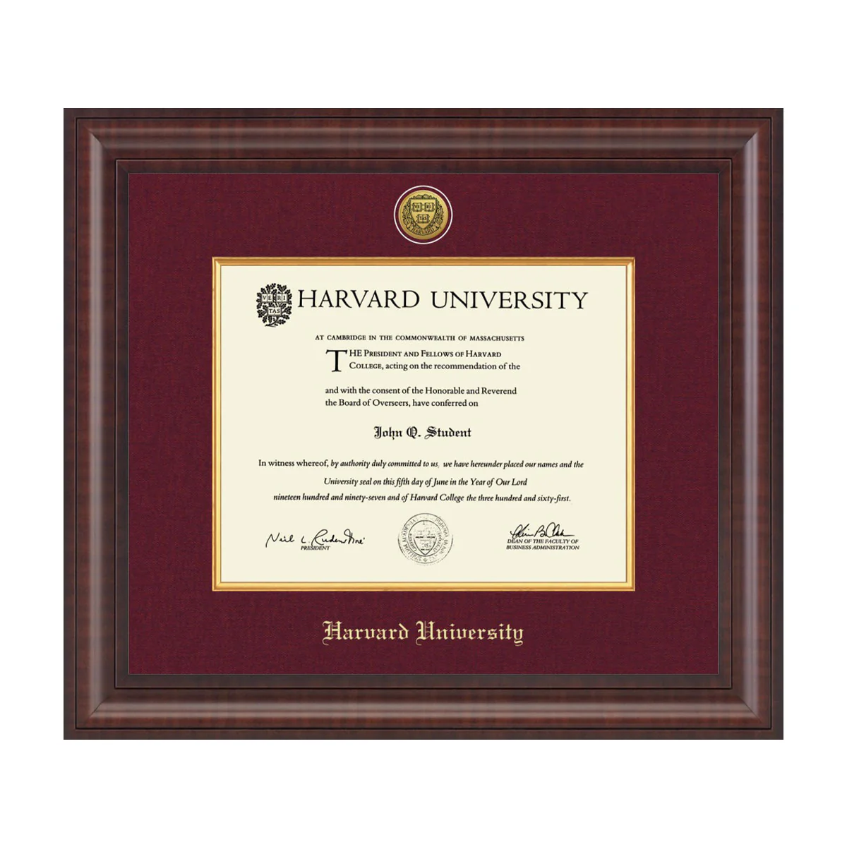 Harvard Presidential Gold Engraved Diploma Frame in Premier with Maroon Linen Mat - Image 10