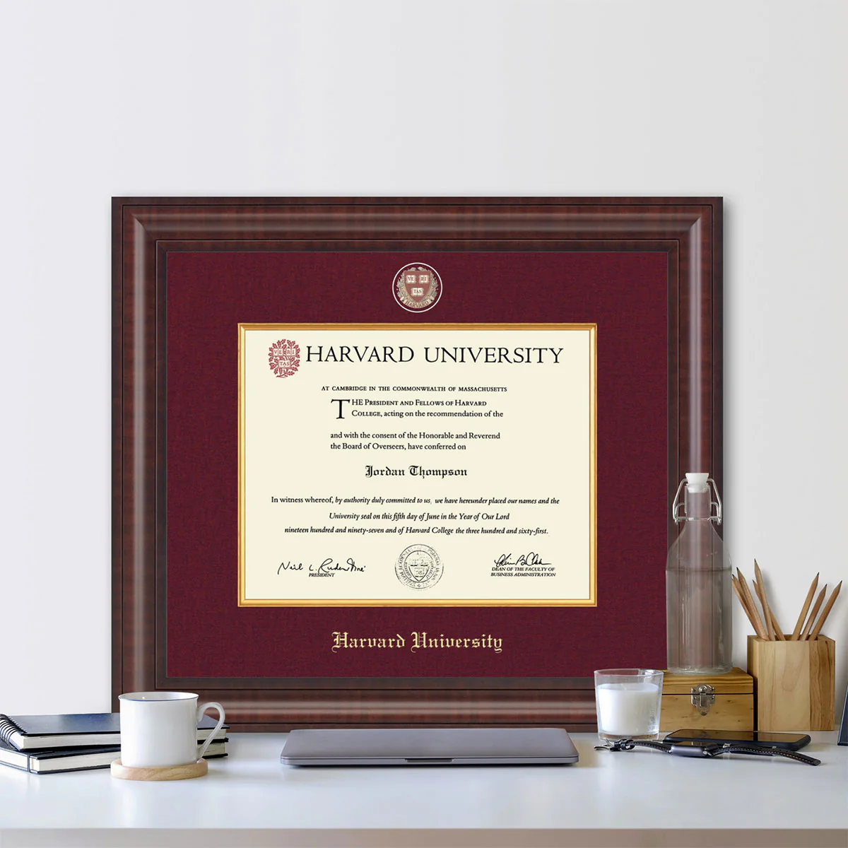 Harvard Presidential Gold Engraved Diploma Frame in Premier with Maroon Linen Mat - Image 3