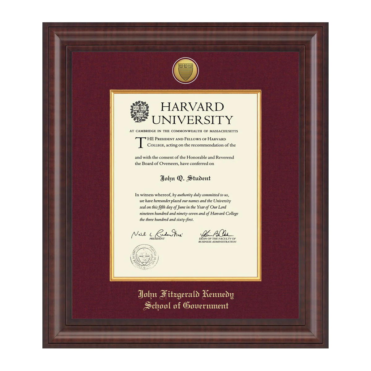 Harvard Presidential Gold Engraved Diploma Frame in Premier with Maroon Linen Mat - Image 5