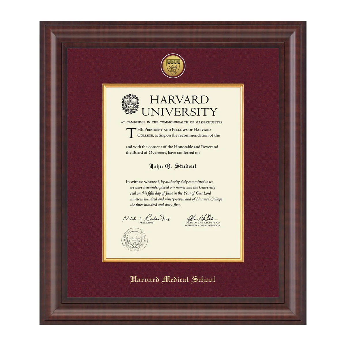 Harvard Presidential Gold Engraved Diploma Frame in Premier with Maroon Linen Mat - Image 7