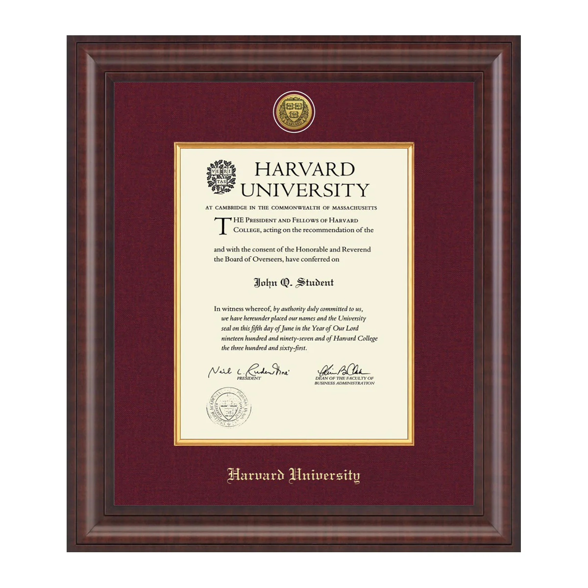 Harvard Presidential Gold Engraved Diploma Frame in Premier with Maroon Linen Mat - Image 8