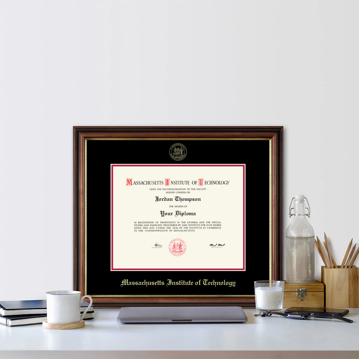 MIT Gold Embossed Diploma Frame in Gallery or Regency Gold with Black/Red Mats - Image 9
