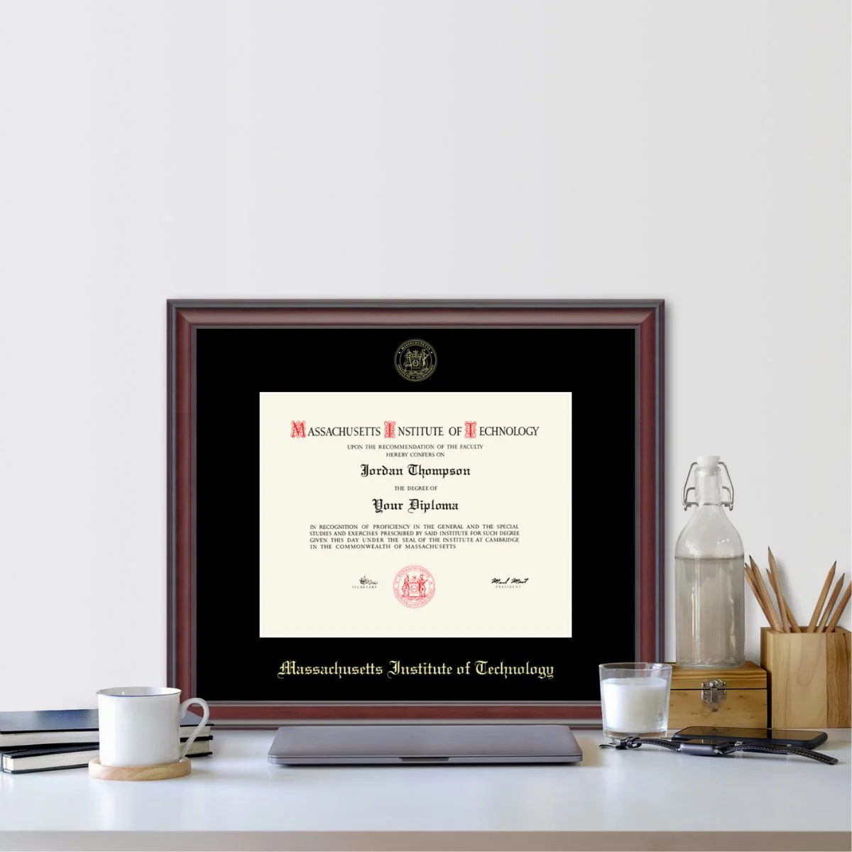 MIT Gold Embossed Diploma Frame in Studio with Black Mat - Image 4