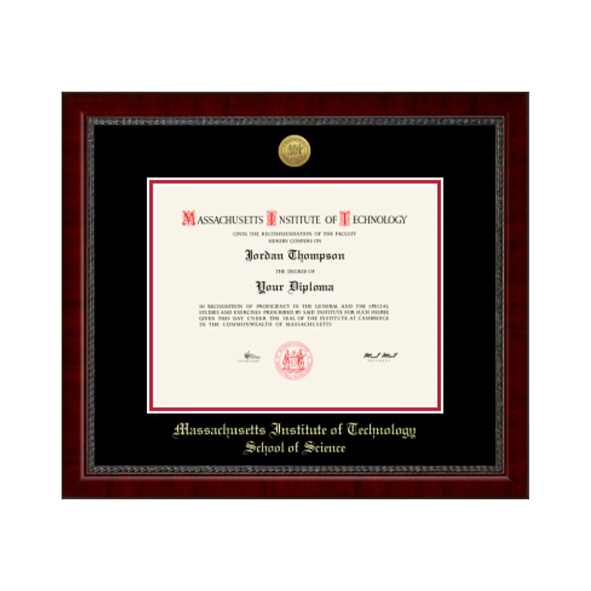 MIT Gold Engraved Medallion Diploma Frame in Sutton with Black/Red Mats - Image 4