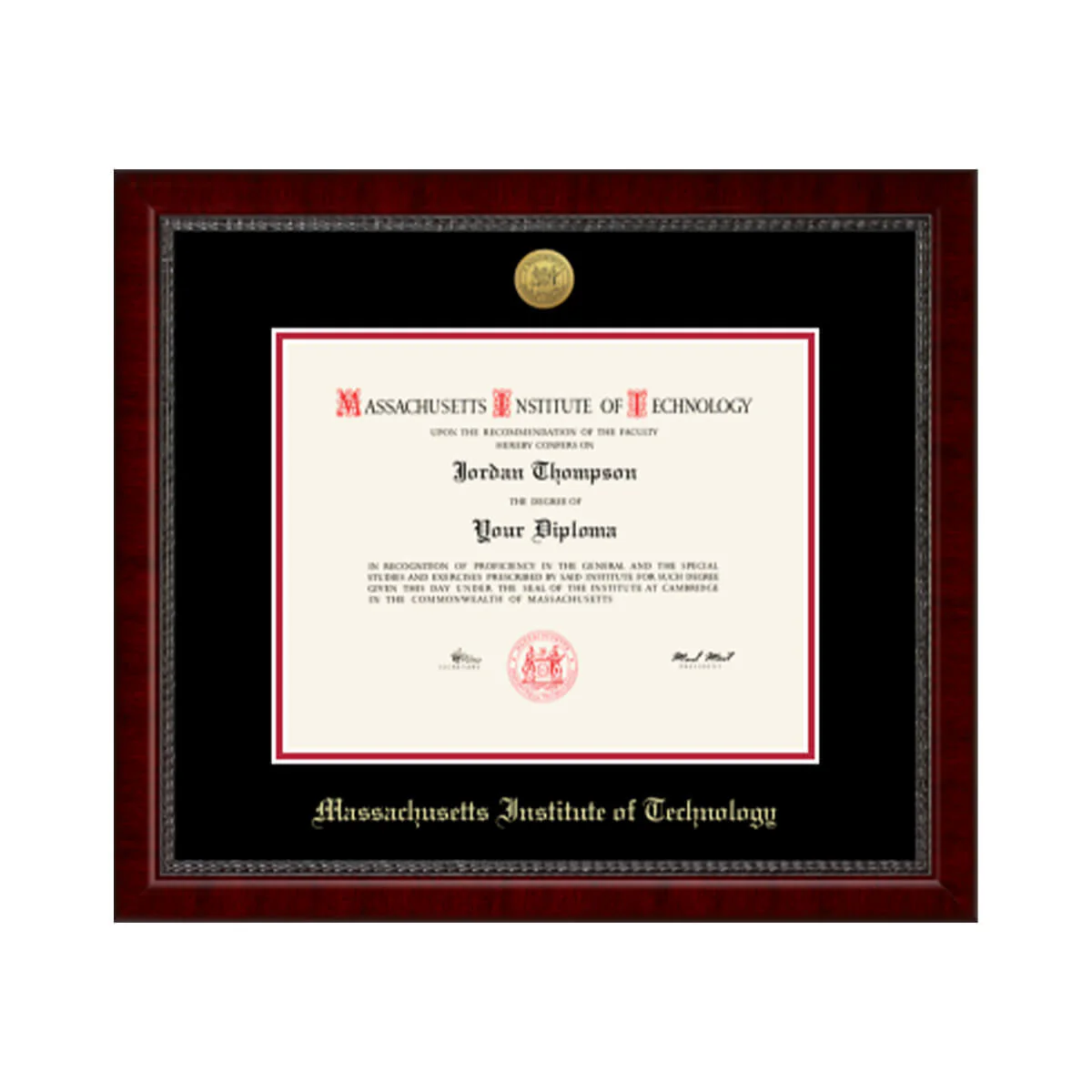 MIT Gold Engraved Medallion Diploma Frame in Sutton with Black/Red Mats - Image 5