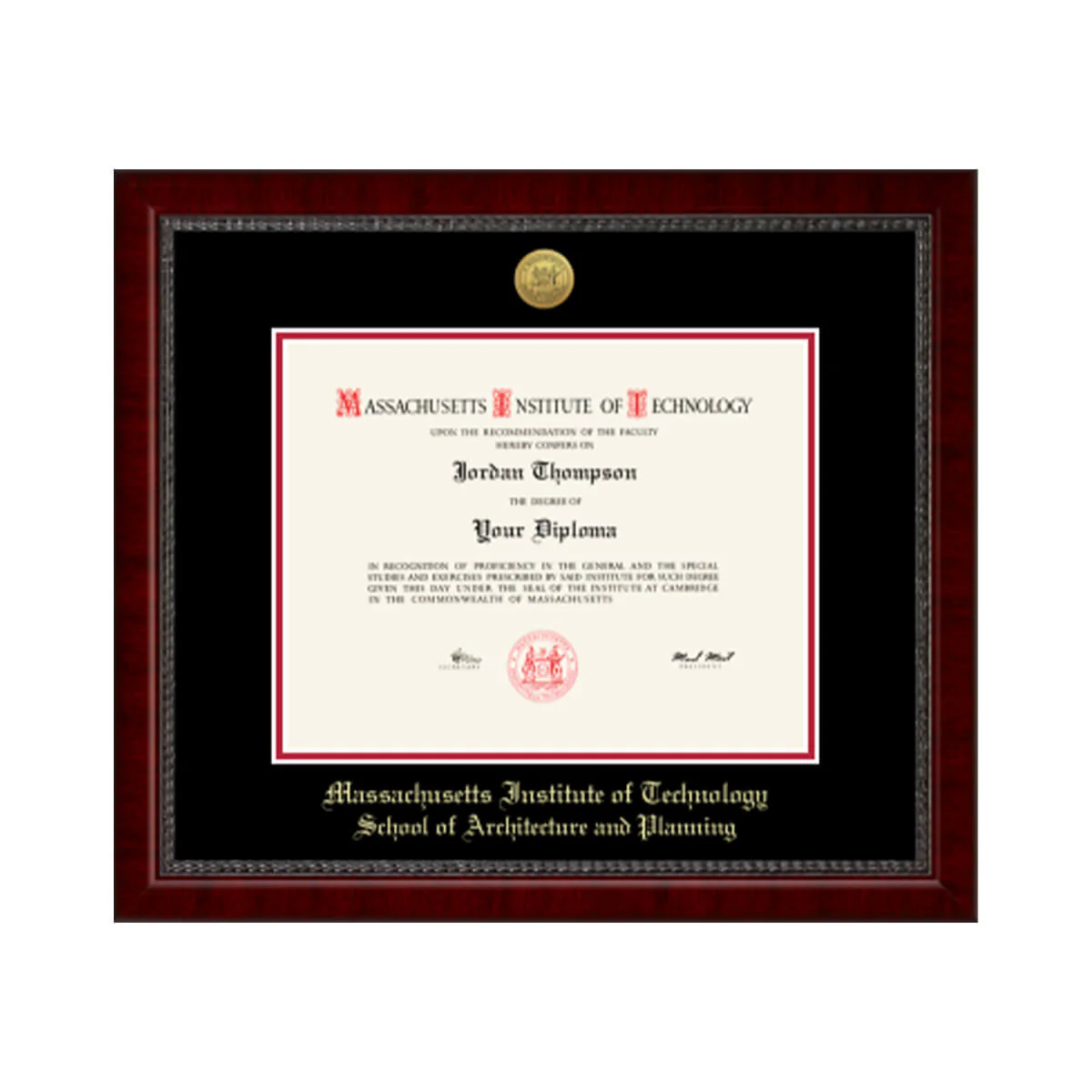 MIT Gold Engraved Medallion Diploma Frame in Sutton with Black/Red Mats - Image 7
