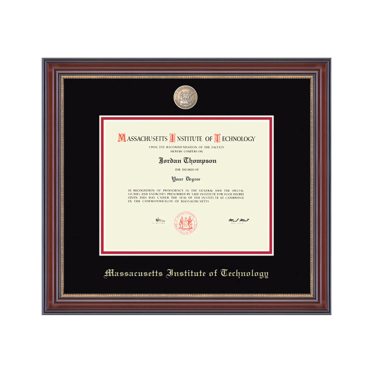 MIT Masterpiece Medallion Diploma Frame in Kensington Gold with Black/Red Mats - Image 4