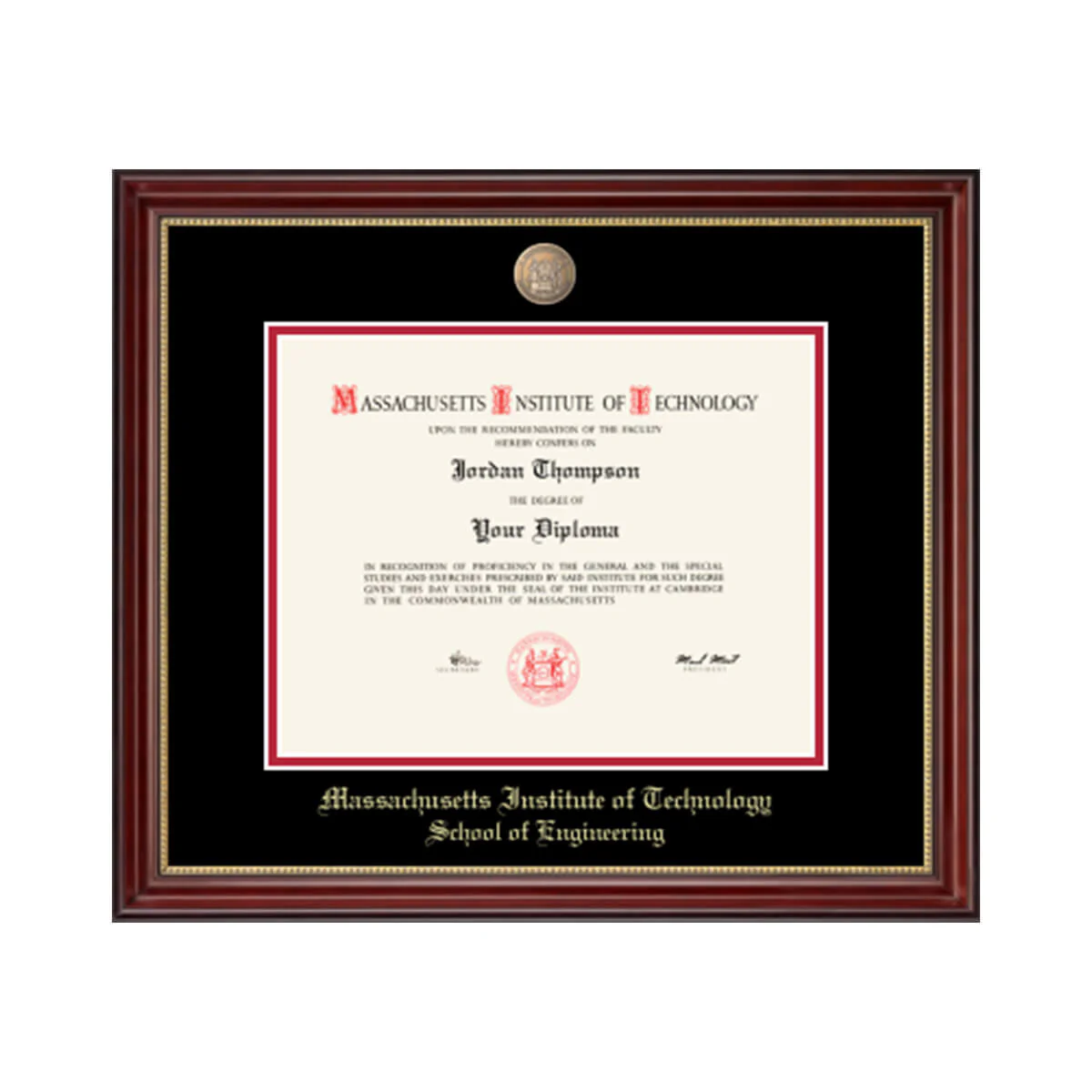 MIT Masterpiece Medallion Diploma Frame in Kensington Gold with Black/Red Mats - Image 7