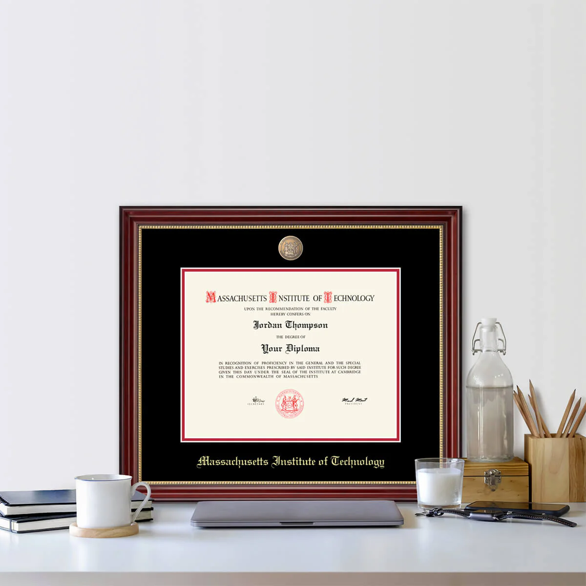 MIT Masterpiece Medallion Diploma Frame in Kensington Gold with Black/Red Mats - Image 8