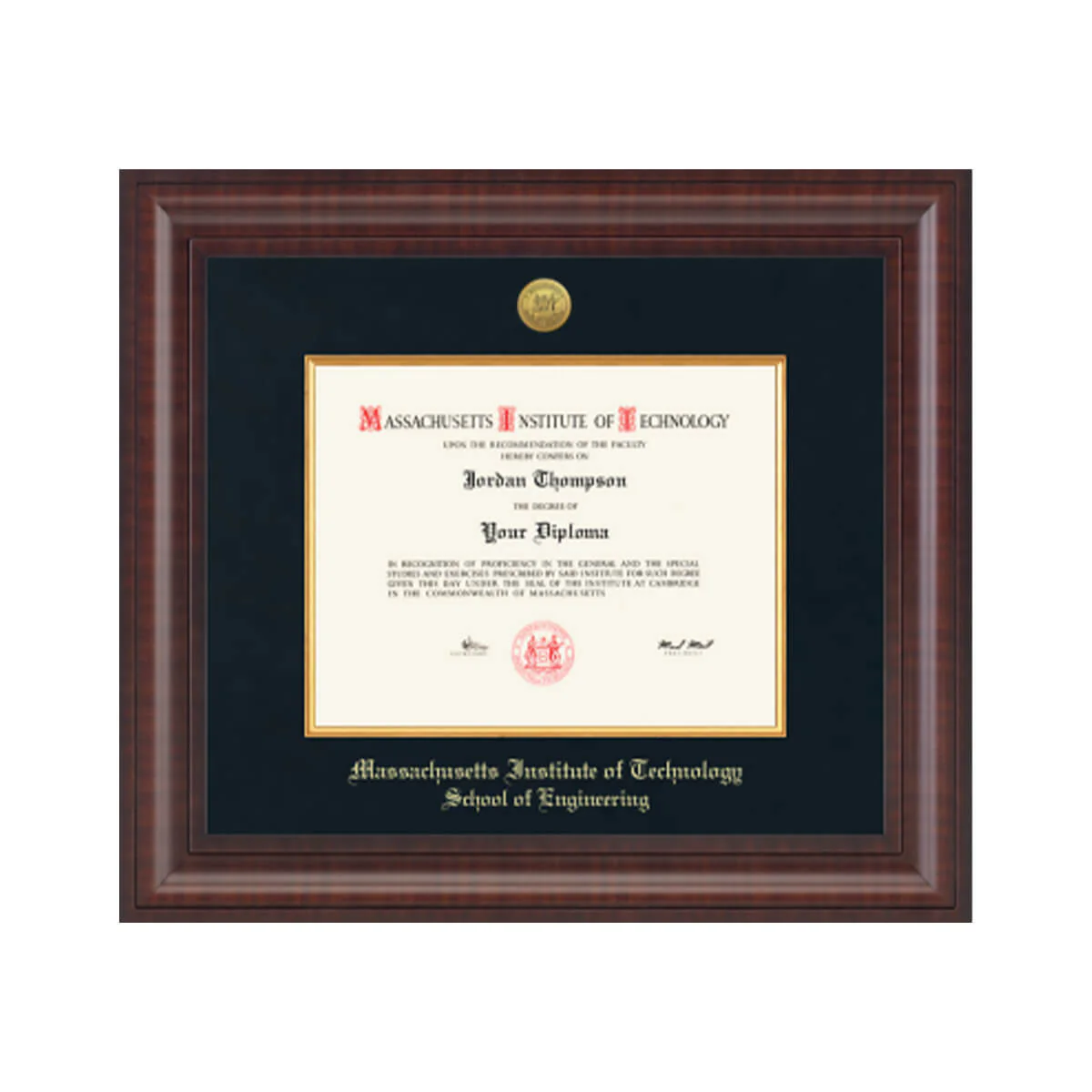 MIT Presidential Gold Engraved Diploma Frame in Premier with Black Linen Mat - Image 6